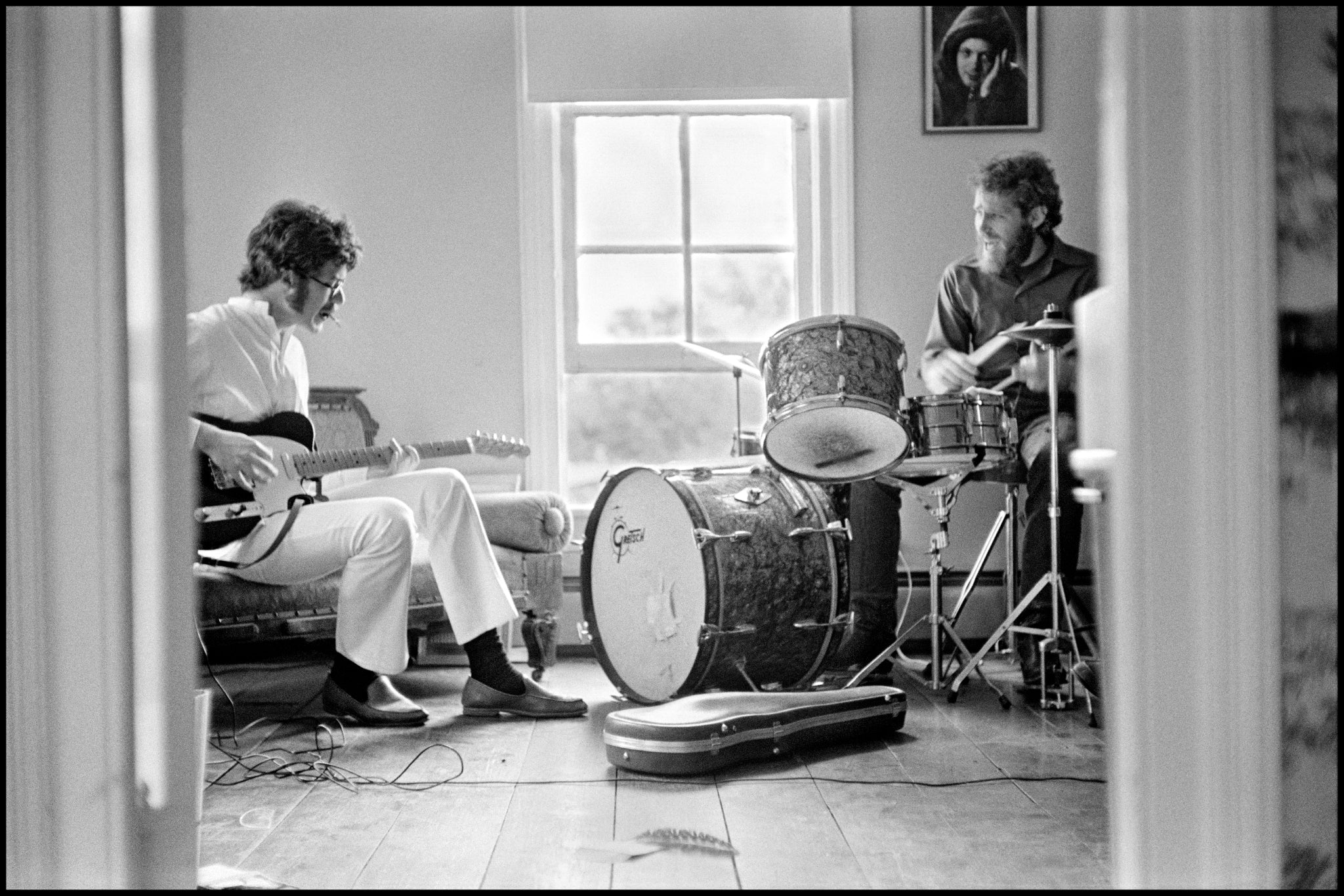 The Band, Robbie Robertson & Levon Helm rehearsing in Rick Danko’s Zena Rd. home, Woodstock, 1969. - Morrison Hotel Gallery