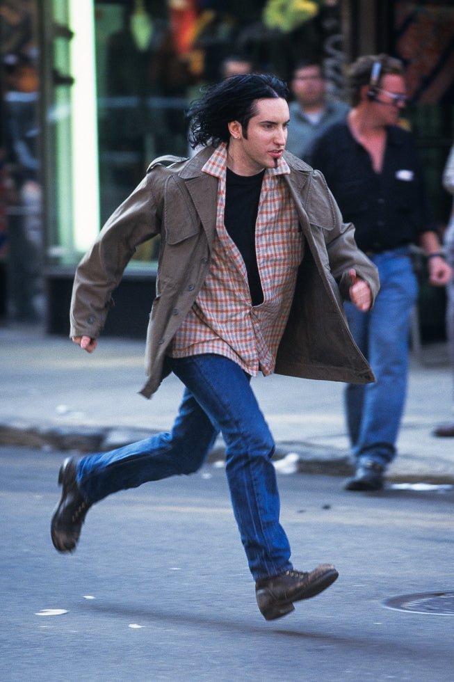 tent reznor Trent Reznor on set of "I'm Afraid of Americans" music video, NYC, 199