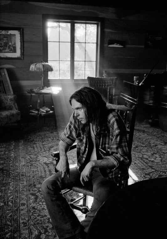 Neil Young at home with window, near Woodside, CA, 1971