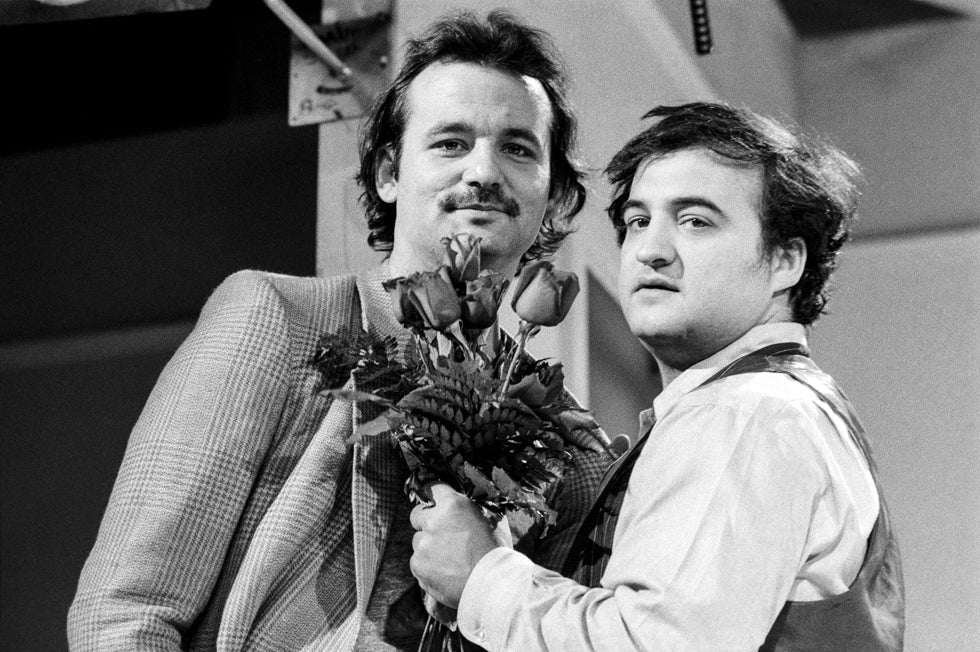 Bill Murray and John Belushi on the set of Saturday Night Live, NYC, 1