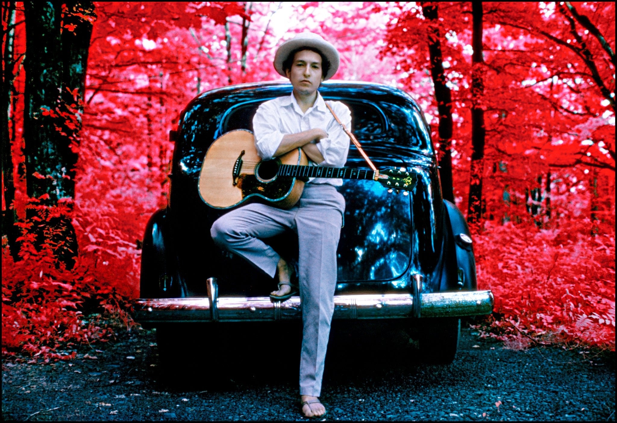 Bob Dylan, outside his Byrdcliffe home, infrared color film, Woodstock, NY, 1968 - Morrison Hotel Gallery