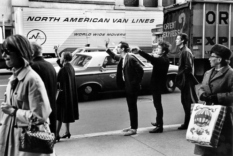 Bob Dylan, Peter Yarrow + John Hammond Jr Hailing Cab, NYC 1965 - Morrison Hotel Gallery