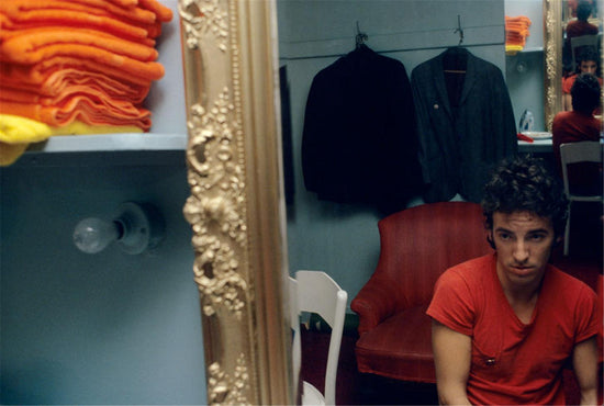 Bruce Springsteen in Red Shirt in Mirror Backstage, 1978 - Morrison Hotel Gallery