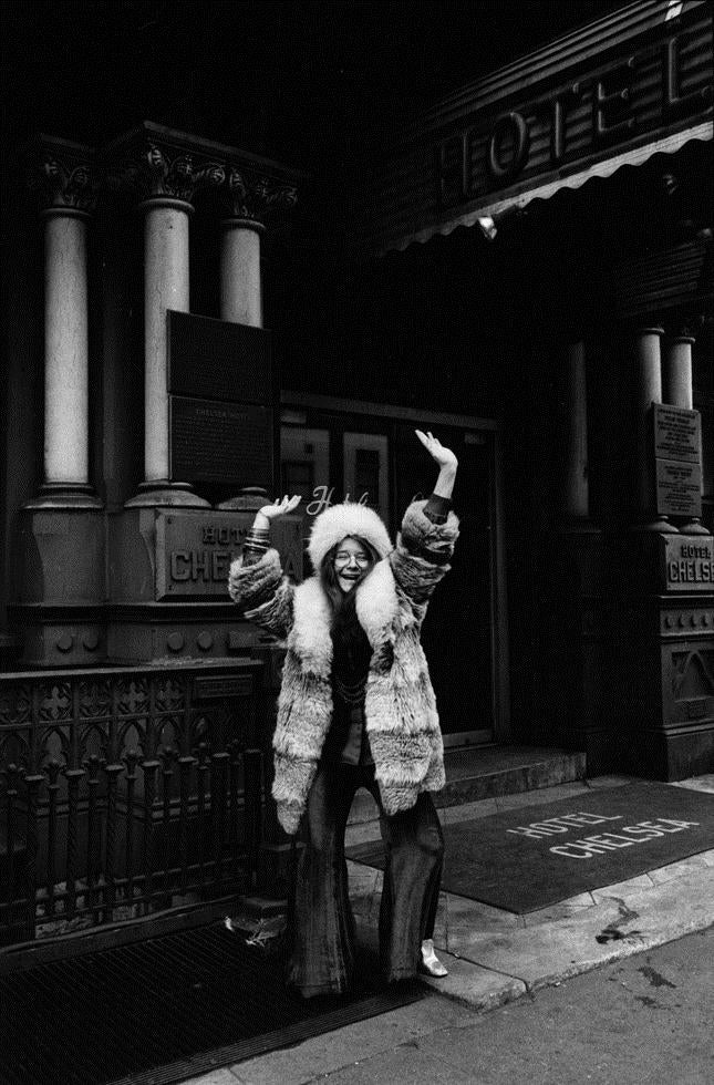 Janis Joplin, Poses in front of the Hotel Chelsea in New York City, 1969 - Morrison Hotel Gallery