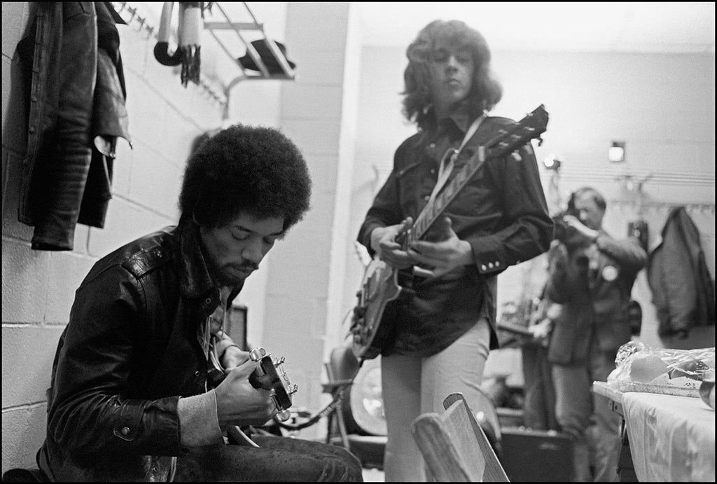 Large Framed Jimi Hendrix / 2024 Mick Jagger Backstage '69 B/W Print Stones 24