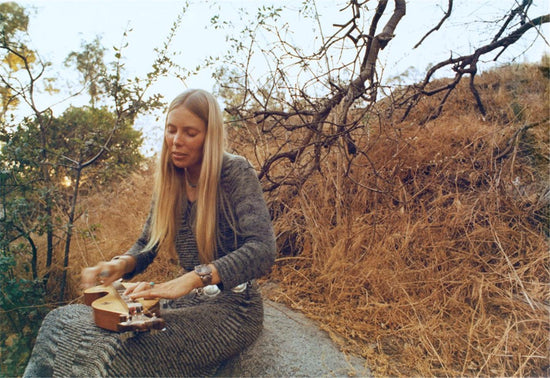Joni Mitchell, Playing Dulcimer at Sunset Outside her Home in Laurel Canyon, October, 1970 - Morrison Hotel Gallery