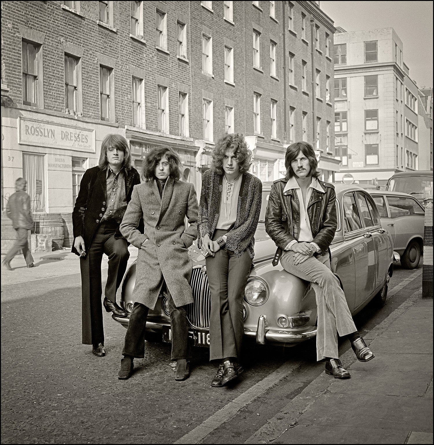 Led Zeppelin leaning on car, London, 1968 - Morrison Hotel Gallery