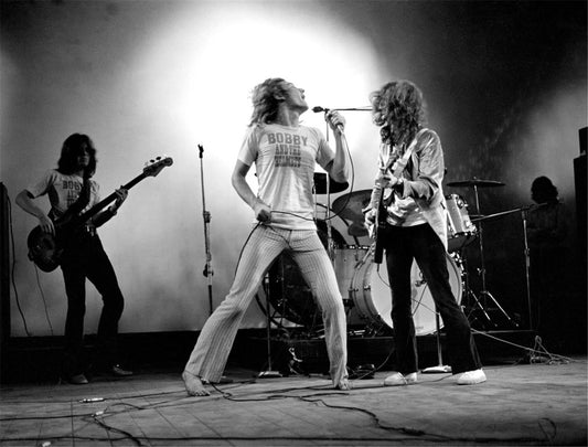Led Zeppelin, wearing "Bobby and the Helmets," T-shirts, 1969 - Morrison Hotel Gallery