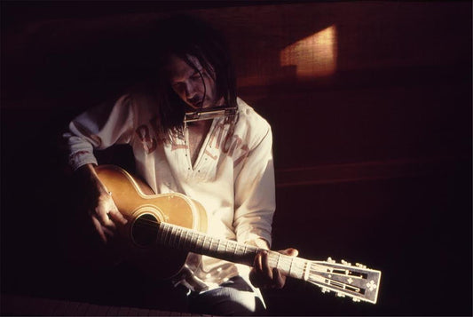 Neil Young, At home with Washburn guitar, 1973 - Morrison Hotel Gallery
