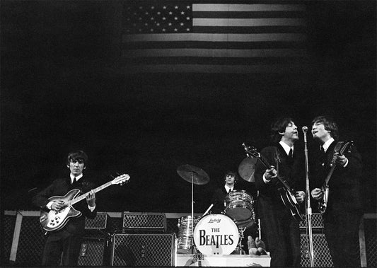 The Beatles, on stage with flag - Morrison Hotel Gallery