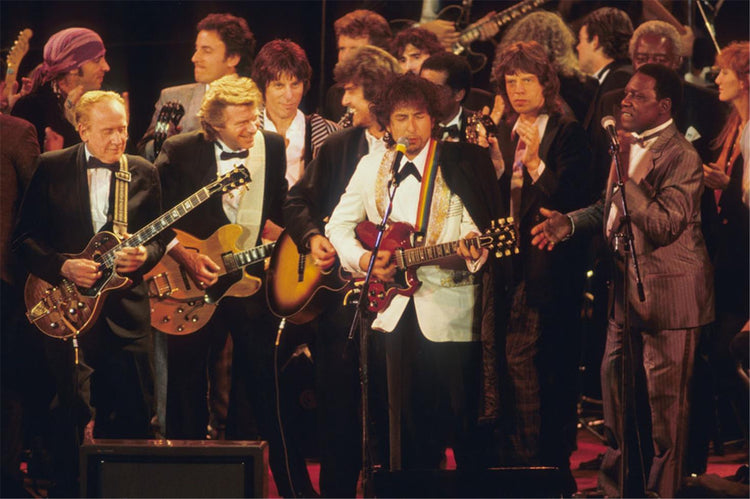 Bob Dylan, Bruce Springsteen, George Harrison, John Fogerty, Jeff Beck, Les Paul, and Mick Jagger Performing at the Rock and Roll Hall of Fame Ceremony, 1988 - Morrison Hotel Gallery